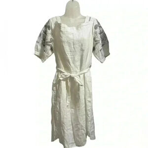 Chico’s 100% Linen Embroidered Cold Shoulder Dress Large